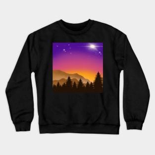 Midnight Purple Sky with Glowing Stars and Pine Trees Landscape Crewneck Sweatshirt